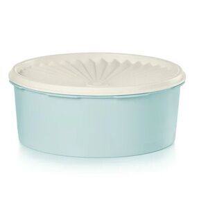 Tupperware light blue container with white lid